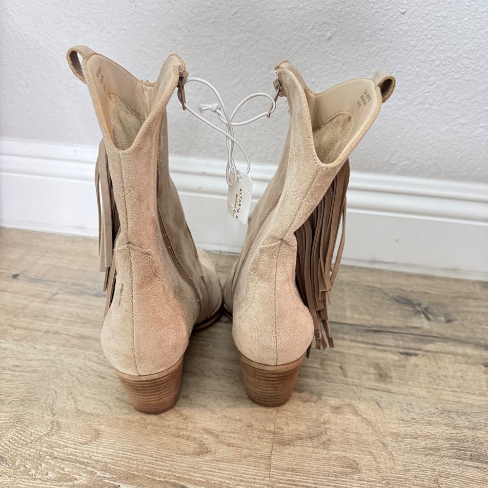 Altar'd State Tan Beige Suede Fringe Cowboy Boots Women's Size 8.5 Cowgirl - Picture 4 of 6